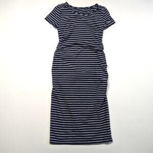 Isabel Maternity T-Shirt Dress Women's Size Small Navy Stripe Midi